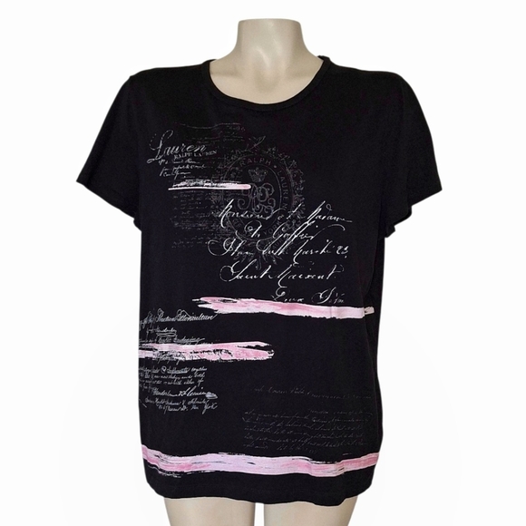 Lauren Ralph Lauren Glittering Graphic Emblem Tee Y2K XL - Picture 1 of 5